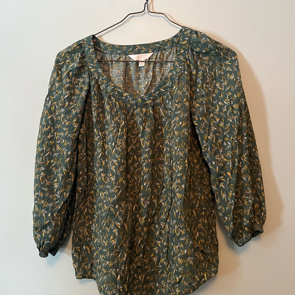 LC Lauren Conrad Olive Floral Blouse